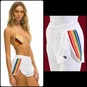 Aviator Nation WOMEN'S 5 STRIPE FLEX BOARD SHORTS - WHITE // RAINBOW NEW~NWT!!